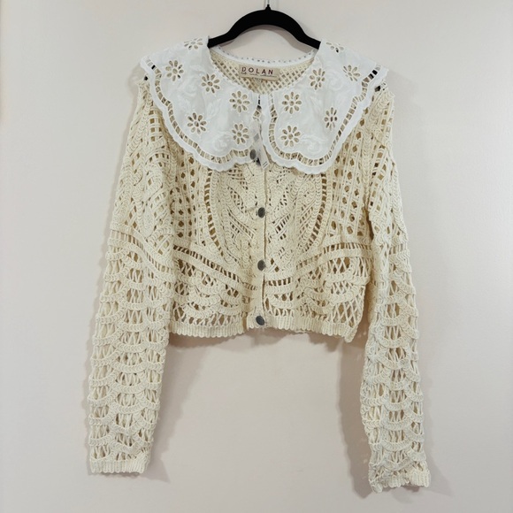 NWT Dolan Left Coast | Anthropologie Lace-Collar Crochet Cardigan/ Jacket, Small - Picture 5 of 12